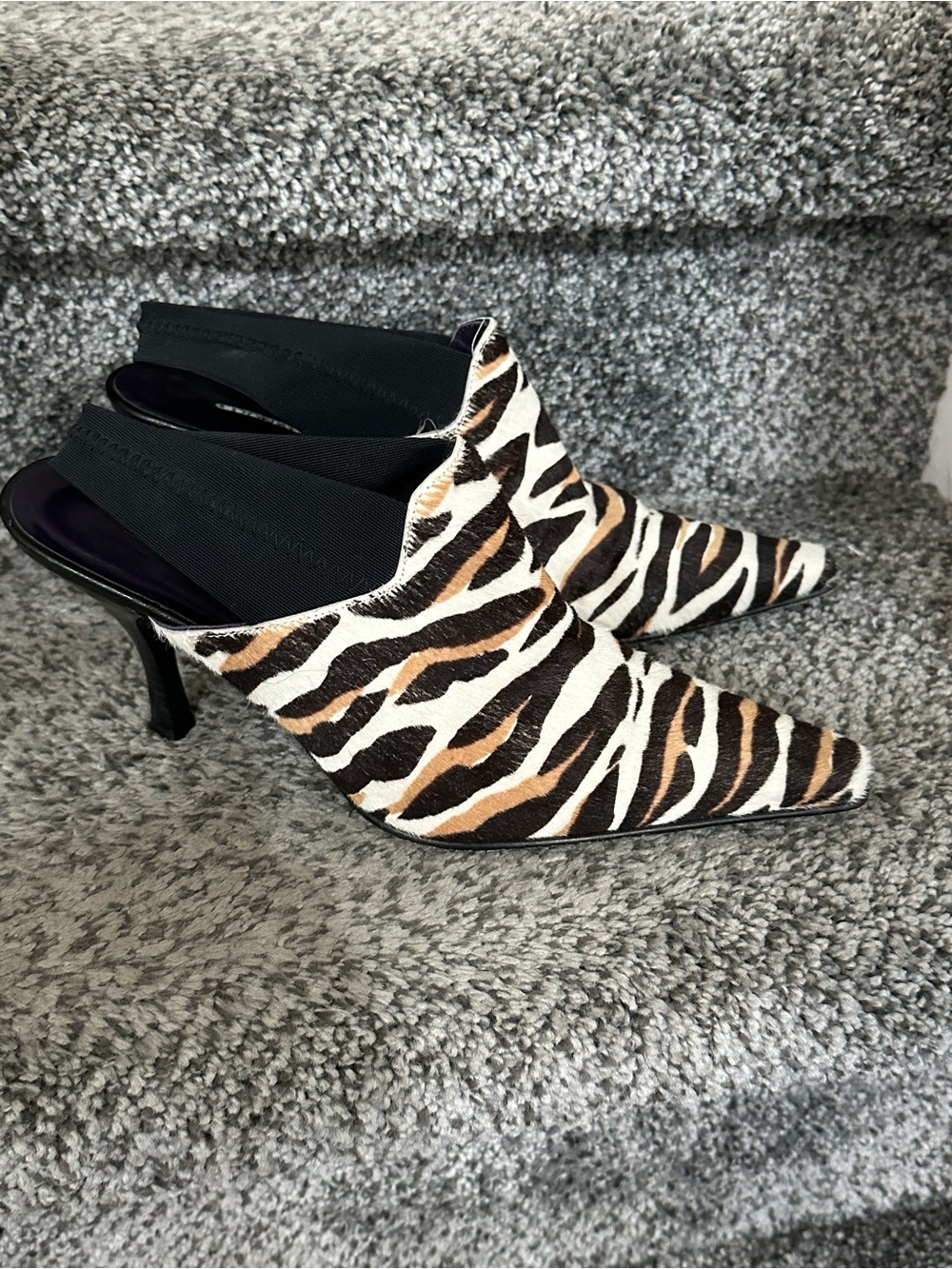 Donald J Pliner western animal leopard calf hair mules stiletto heel size 8